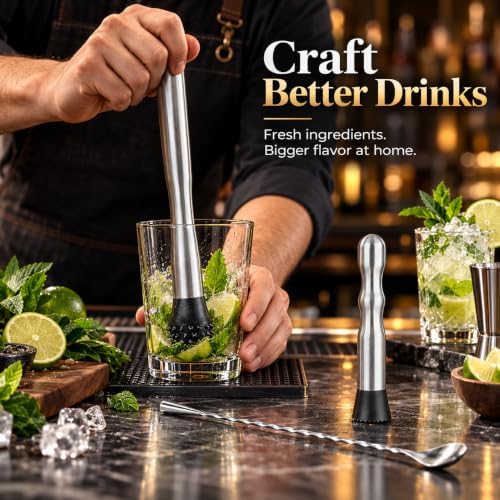 Stainless Steel Cocktail Muddler for Cocktails Set, 8 & 12 Inch