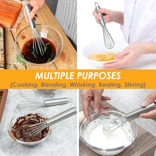 Webake 7.5" Stainless Steel Mini Whisks, 304 Small Metal Whisk for