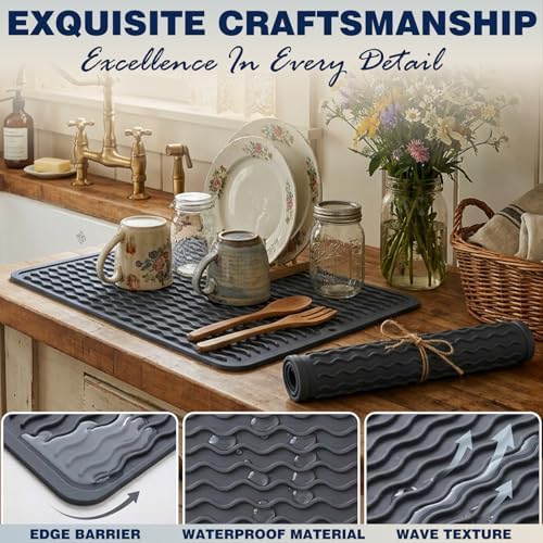 2 Pack Silicone Dish Drying Mat, 15"x11.5"