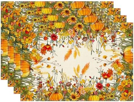 XCHI Fall Wild Flowers Placemats Set of 4 Table Decor 12x18 Inch