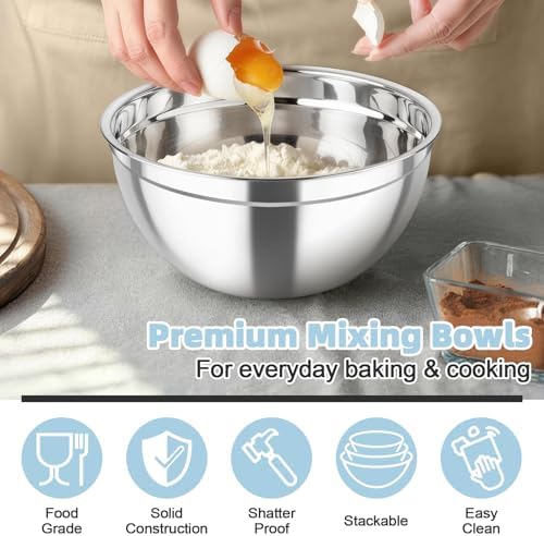 TeamFar Mixing Bowls, Stainless Steel Nesting Salad Bowls & Airtight