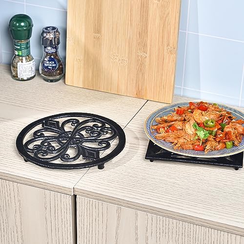 Sungmor Heavy Duty Cast Iron Trivet – 8 Inch Round Metal Hot Pot