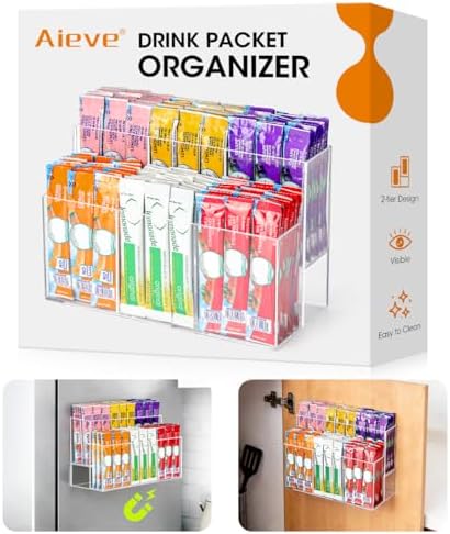 AIEVE Magnetic Drink Packet Organizer, 2-Tier Fridge Organizer