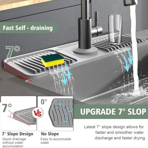 17.7-Inch Kitchen Sink Splash Guard Mat | 7° Slope for Fast