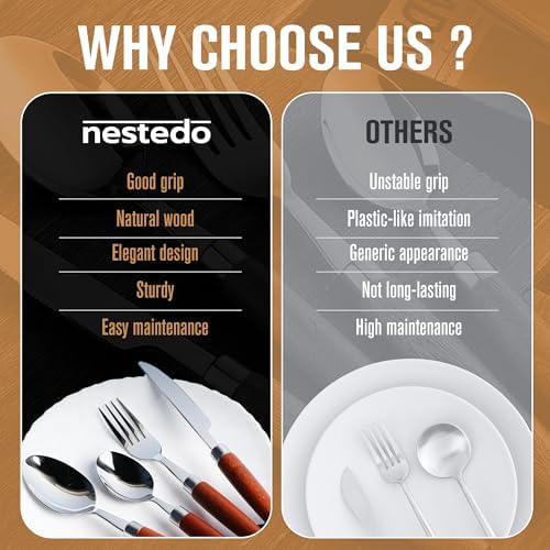 16-Piece Wood Handle Flatware Set, Stainless Steel, Service for 4
