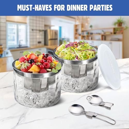 LIMOEASY Chilled Dip Bowl (2 Pack), 25oz Ice Serving Bowl with Lid for Parties, Cold Serving Dish for Hummus, Salsa, Guacamole, Sauces, Pasta