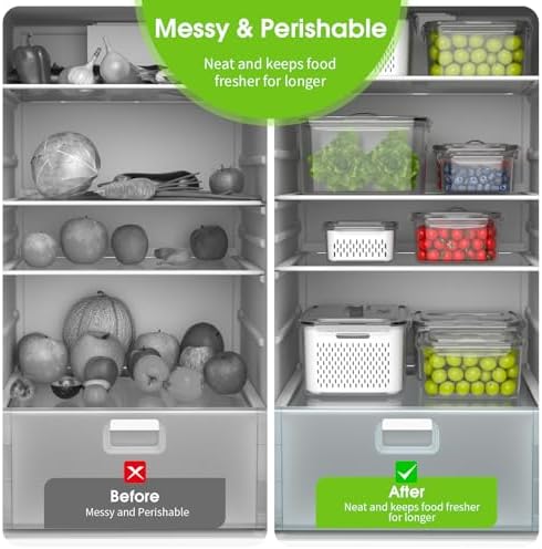 BOICHU Fruit Storage Containers with Colander, Vent, Handle Lids