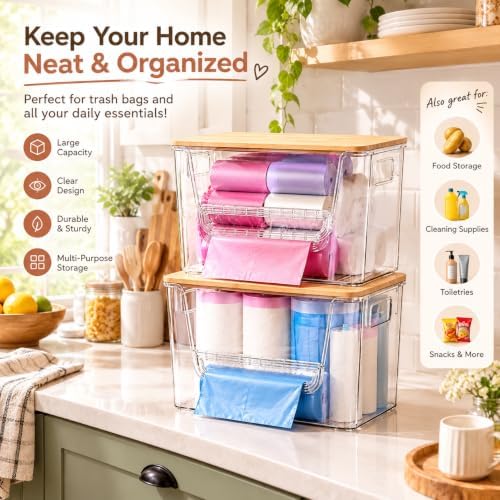 FOCHIER F 4 Pack Pantry Organizer with Bamboo Lid and Pull-Out Drawer