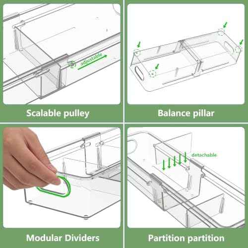 BLULEE 4-in-1 Expandable Drawer Organizer Set, Adjustable Clear Bins