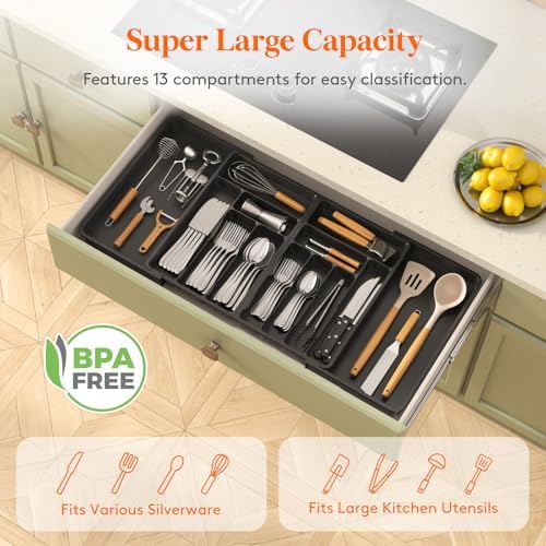 Lifewit Silverware Drawer Organizer, Expandable Plastic Utensil Tray