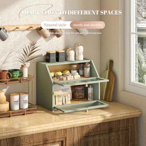 STDDRE Bread Box for Kitchen Countertop Bin Double Layer Bread Box Storage Container Extra Large Capacity Farmhouse with Diamond Pattern Windows (Green, Large)
