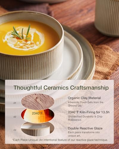 Famiware Star Stoneware Dinnerware Set, Reactive Glaze Plates & Bowls