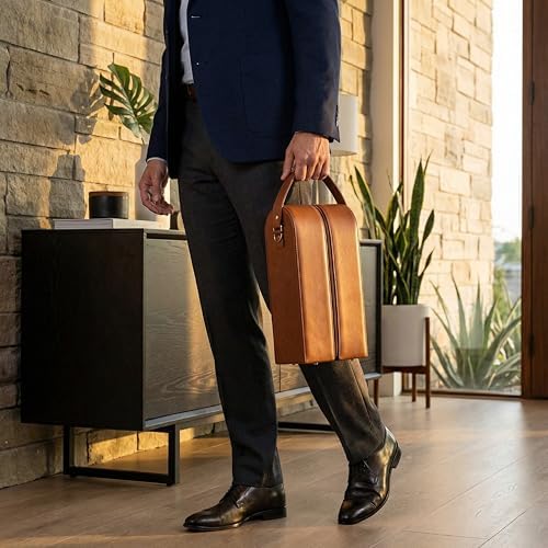 Bey-Berk Vino Brown Leather Double Wine Caddy, Two-Bottle Travel Case