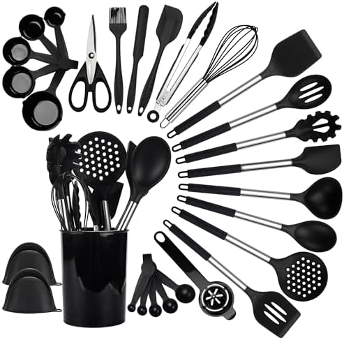 QMVESS Silicone Cooking Utensils Set, 28-Piece, Black