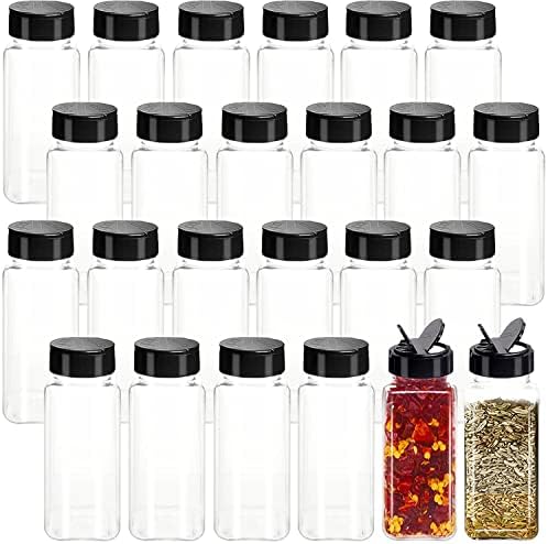 Tiaiidi 24 Pack 3.5 oz Square Plastic Spice Jars,Seasoning Containers