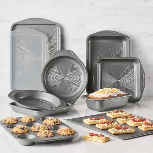 Circulon Total Nonstick Bakeware Set, Metal Baking Pans Set, 10-Piece, Gray