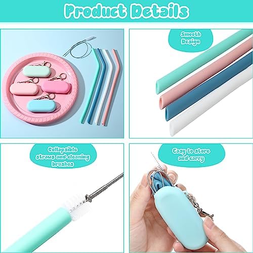 Zubebe 12 Set Silicone Straws with Case Reusable Travel Portable