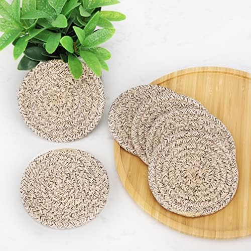 ABenkle 8 Pcs Drink Coasters with Holder, Cotton Woven Absorbent