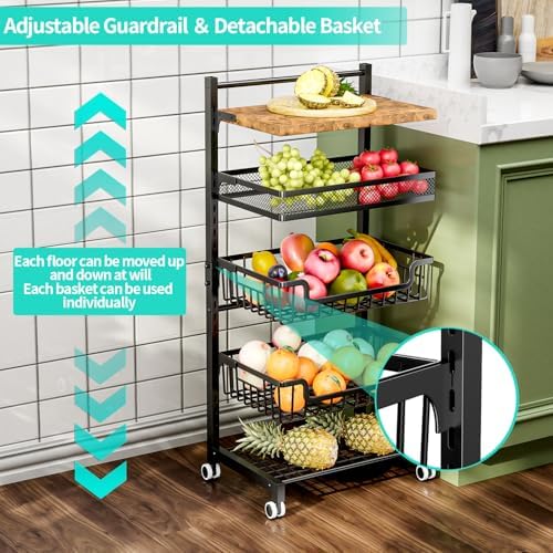 HapiRm Fruit Basket Kitchen Cart - Floor 5 Tier Adjustable Fruit and