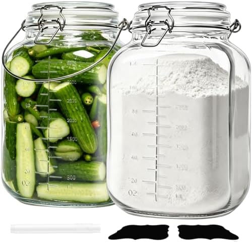 1 Gallon Wide Mouth Glass Jars with Airtight Lids, 2 Pack
