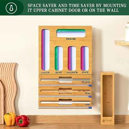 Calmbee 9 in 1 Bamboo Storage Bag Organizer for Kitchen Drawer