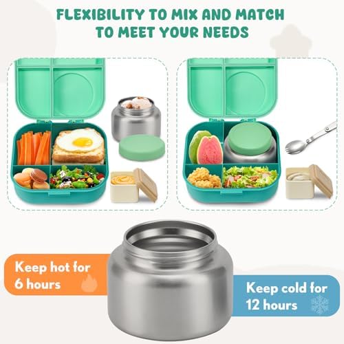 BOSEDSANG Bento Lunch Box with 12oz Soup Thermo,4 Compartments Lunch