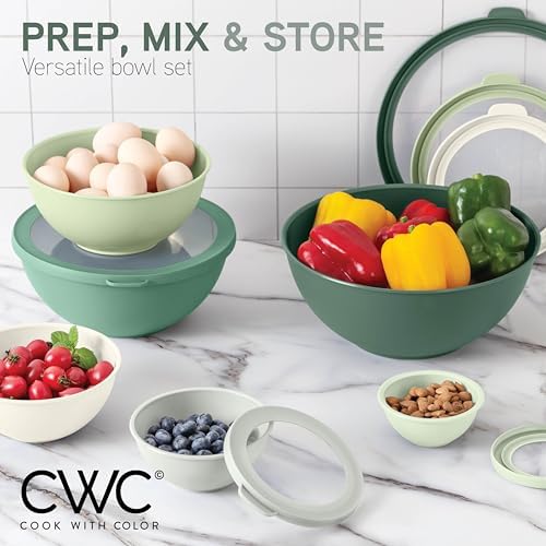 COOK WITH COLOR Mixing Bowls with TPR Lids - 12 Piece Plastic Nesting