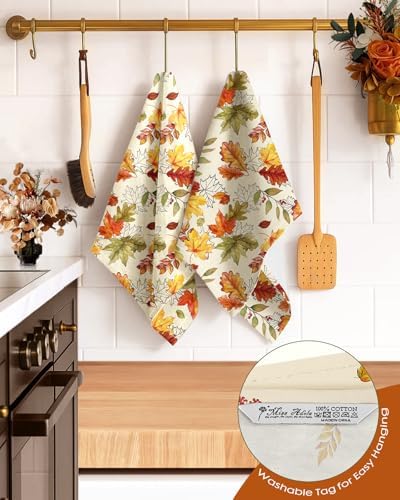 Miss Adola 150GSM Flour Sack Kitchen Towels Set of 2, Autumn Leaf