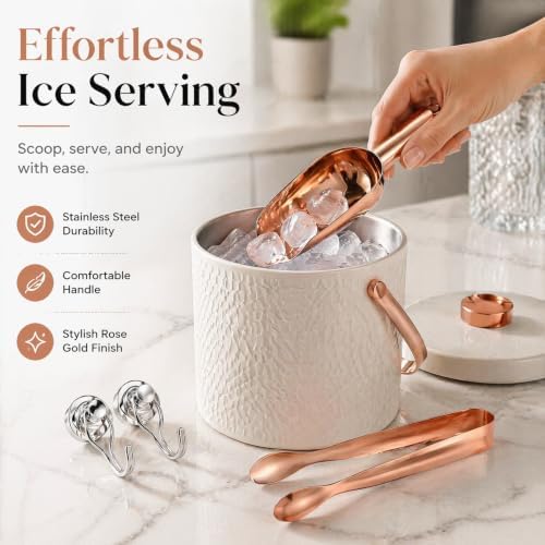 Rose Gold Stainless Steel Ice Scoop Set with Clip & 2 Hooks for
