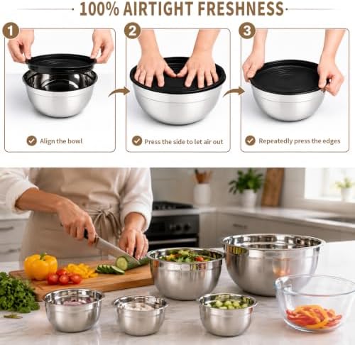 7PCS Mixing Bowls with Airtight Lids Set, Microwave-Safe Glass Mixing Bowl