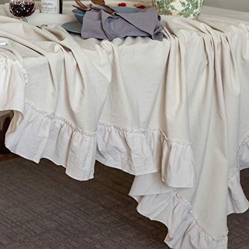 GLORY SEASON Retro Farmhouse Ruffle Tablecloth Cotton Flounces Trim