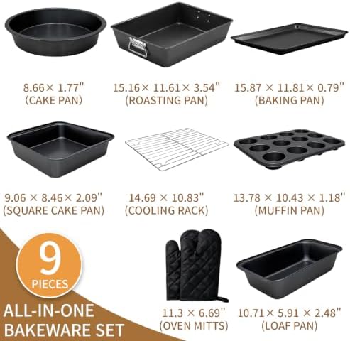 9 PCS Bakeware Sets, Baking Pans for Oven with Wider Grips, Baking Pan
