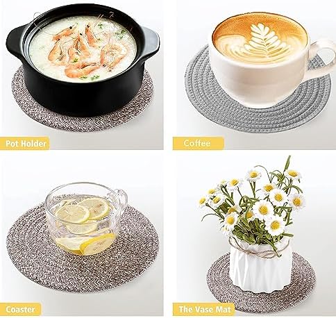 Zhiheng 5 Pack Round Coaster Potholder Cotton Braided Trivets Coffee
