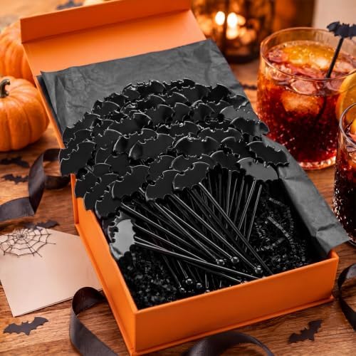 Silifine 100 Pcs Halloween Swizzle Sticks Plastic Bat Drink Stirrers