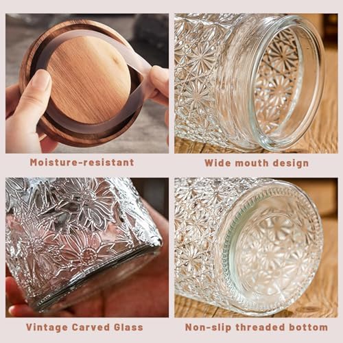 Vintage Glass Jars with Wooden Lids, 6 Pack 24 oz Airtight Glass Food