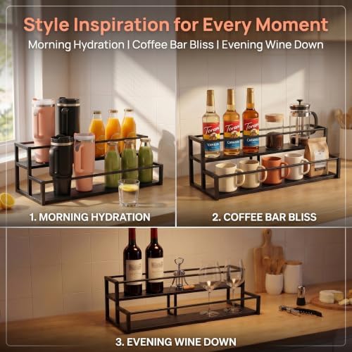 Expandable Coffee Syrup Organizer, 2-Tier Carbon Steel Stanley Cup