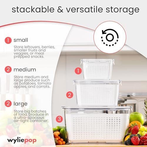 Produce Storage Containers for Fridge, Large, Set of 3