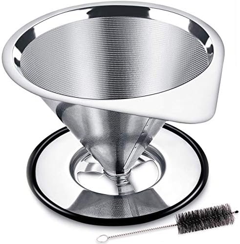 LHS Pour Over Coffee Dripper Stainless Steel Coffee Filter Metal Cone