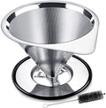 LHS Pour Over Coffee Dripper Stainless Steel Coffee Filter Metal Cone