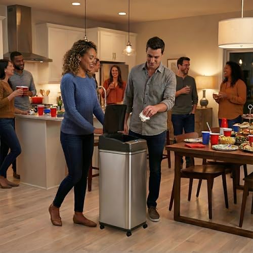 iTouchless 13 Gallon Sensor Kitchen Trash Can, 4 Wheels