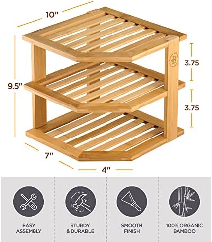 Bamboo Corner Kitchen Shelf and Expandable Bamboo Silverware Organizer