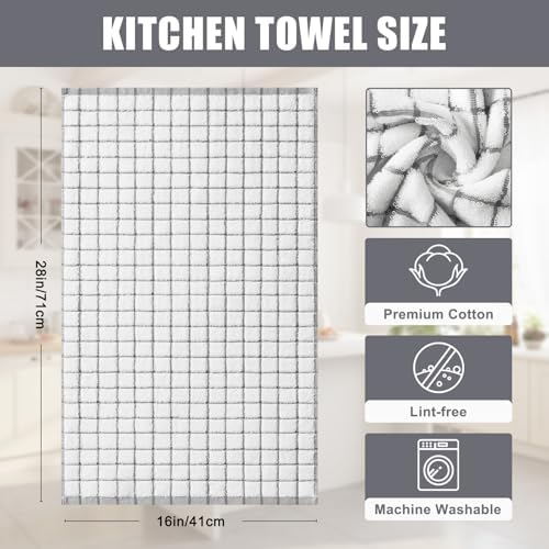 Homaxy Premium Kitchen Towels(16”x 28”, 6 Pack), Check Design, Grey