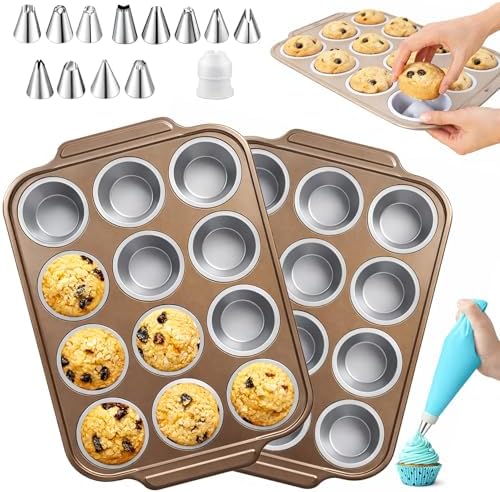 2Pack Silicone Muffin Pans with Steel Frame, 12-Cup Nonstick Bakeware