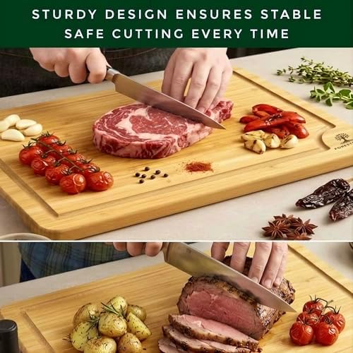Bamboo Cutting Board for Kitchen, 3-Piece Natural Bamboo Chopping