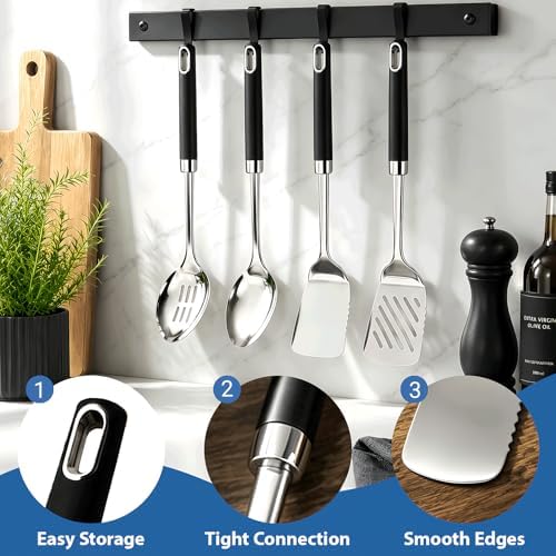 4PCS Stainless Steel Cooking Spatula Spoon Set, Metal Cooking Utensils