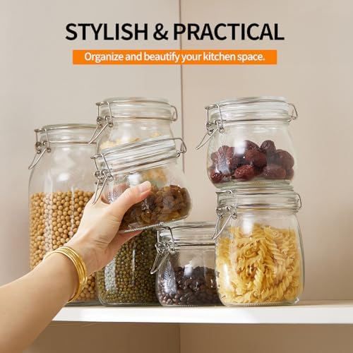 6 Pack 17oz Food Storage Jars with Airtight Lids, Preserving Seal Wire