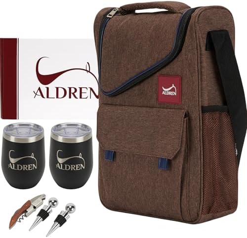 Insulated Wine Cooler Bag Set with 2 Stainless Steel Tumblers