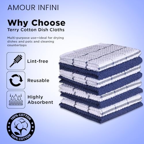AMOUR INFINI Cotton Kitchen Dish Cloths Set of 8 – Highly Absorbent