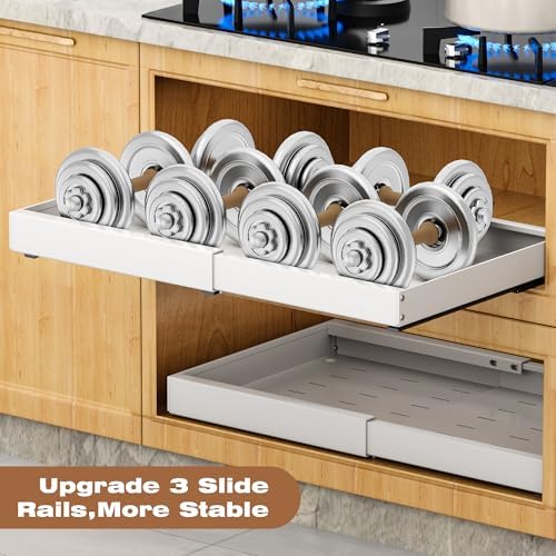 1 Pack Pull Out Cabinet Organizer Expandable,16.53" Deep | Pull Out Drawers for Cabinets with Adjustable width from 12.6" to 21" Sliding Drawers for Cabinets with Heightening Pad No Drill for Kitchen