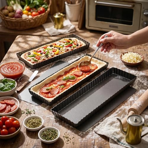 4 Pack Rectangular Tart Pans 14 Inch with Removable Bottom, Nonstick